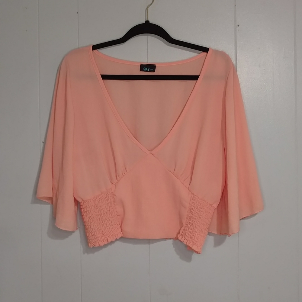Sky Plus Bell Sleeve V Neck Blouse
